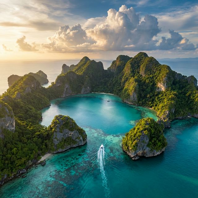 Ang Thong Marine Park aerial view with turquoise lagoons and limestone islands